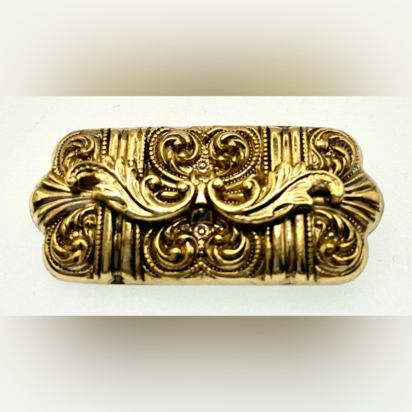 Vintage Jewelry - Vintage Gold Tone Ornate Bar Brooch Filigree Victorian Revival Statement Pin